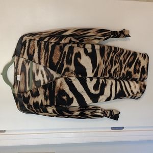 Animal print top, faux leather detail